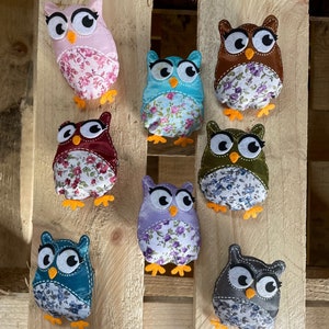Cute Fabric Owl Stuffie Plushie Decorations With Clip On Reverse. 8cm Satin Ditsy Floral Stuffed Owl Plush - Home, Event Décor, Gift, Craft