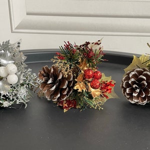 10pcs Artificial Christmas Floral Picks Snowy White Berry Picks Stems Faux  Pine Pick Holly Berries Spray With Pinecones For Flower Arrangement Xmas Tr