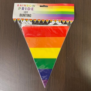Pride Rainbow 12ft Triangular Bunting. 3.6 metre Rainbow Striped Durable Plastic Bunting Flags for Parades, Parties, Carnival Floats, etc