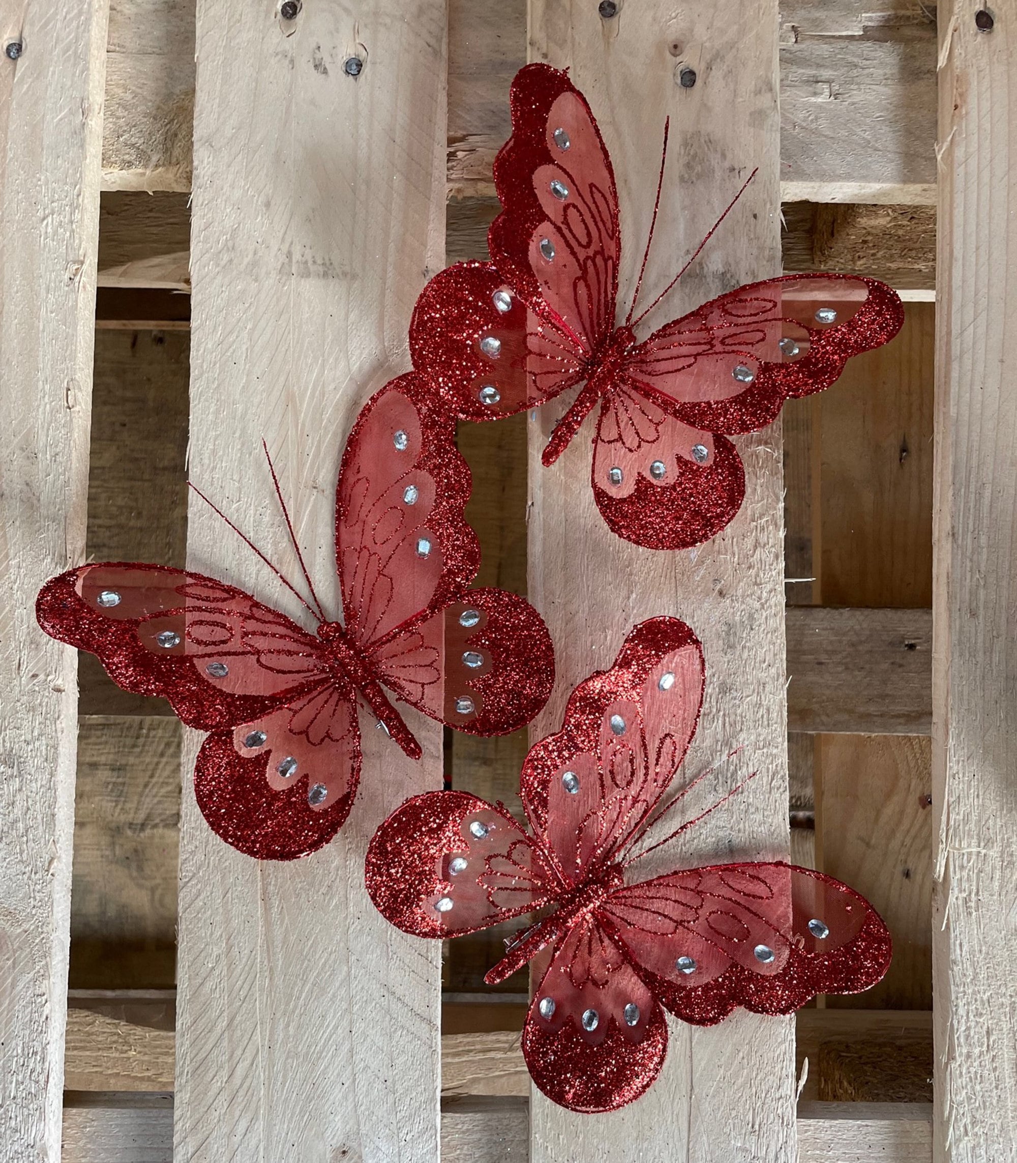 12 Red Plastic Craft Butterflies, Craft Butterflies, Butterflies