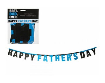 Fathers Day Decorations-Bunting &#39;HAPPY FATHER&#39;S DAY&#39; 180 cm Banner Decoration Best Dad Ever Black and Blue Cardboard Hanging Sign