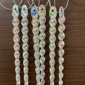 Iridescent Shimmer Hanging Icicles Christmas Tree Decorations, Magical Fairy Tale Theme Pearlescent 6 Individual Hanging Icicles