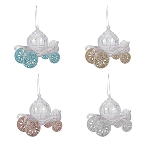 Decorazione per carrozza da favola glitterata, decorazione trasparente per albero di Natale con dettagli glitterati in 4 colori, blu, argento, oro rosa, oro