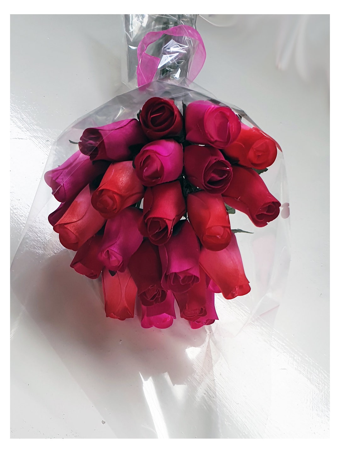 Valentines Hand Tied Wooden Rose Bouquet 2 Dozen Red and Pink Wooden ...