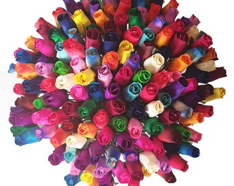 100 x Wooden Roses Single Stem Wooden Rose Buds Many Colours Choose Your Colours. Loose Single Roses for Craft, Home Décor, Create Bouquets