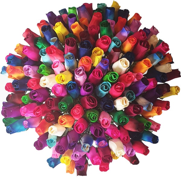 100 roses en bois, tiges simples, boutons de roses en bois au choix parmi de nombreuses couleurs, roses simples en vrac : créations artisanales, décoration de maison, création de bouquets, fête des mères