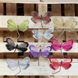 18cm Dragonfly Diamante Decoration Bright Mesh Wings & Beads, Elastic Hanging String and Clip on Reverse - Craft, Events, Wedding Décor, etc