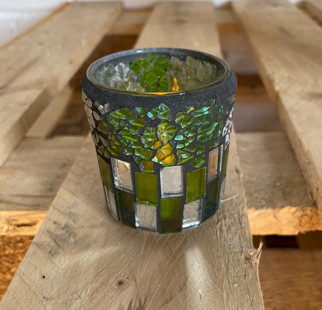 Green Glass Mosaic Votive Candle Holder. 6cm X 6cm Tea Light Etsy UK