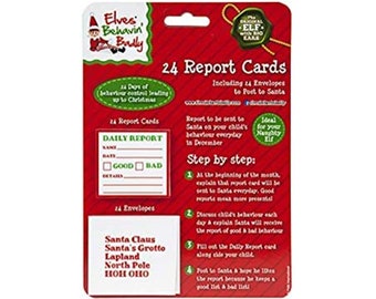 Mini Boletas de Calificaciones elfos, Cuenta regresiva para Navidad con estas 24 boletas de calificaciones diarias y sobres dirigidos a Santa Claus