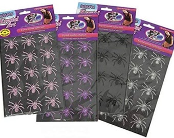 Glitter Spider Crystal Stickers Body Decoration or Stick On Devices etc Pack of 15 Glitter Diamante Spiders - Pink, Black, Purple, or Silver
