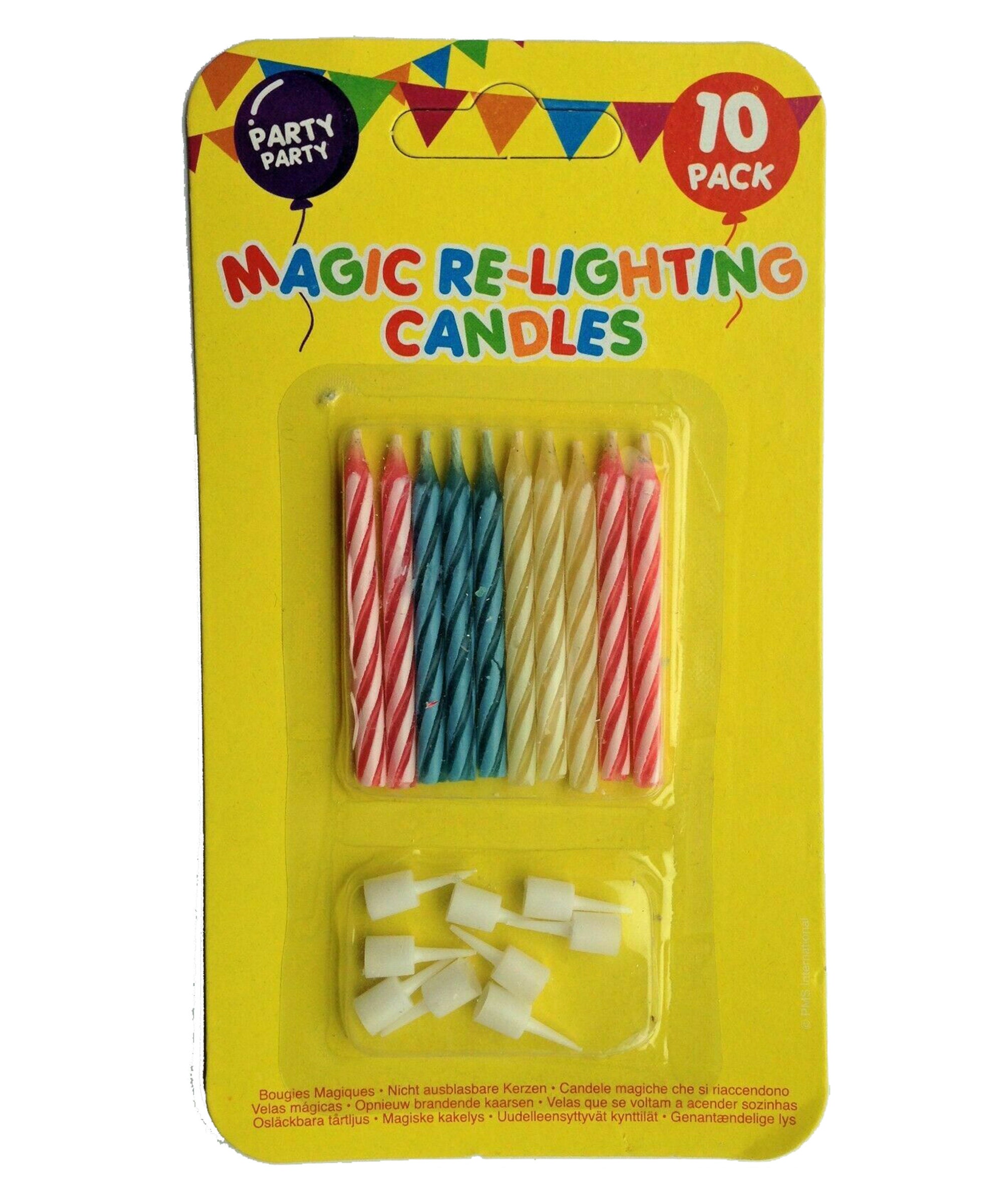 Magic Relighting Candles. Birthday Candle Set With White Holders 10 Stripe  Candles Pink Blue Yellow Joke Novelty Candles Hard to Blow Out -  Hong  Kong