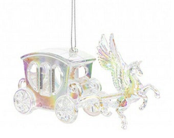 Schillernder Schimmer hängender Pegasus & Wagen Weihnachtsbaumschmuck, magische Märchen Thema Perlglanz Pegasus Pferdekutsche