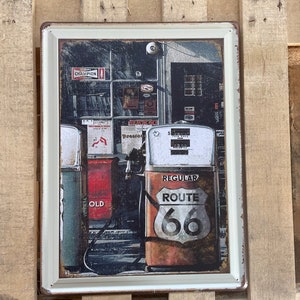 Hanging Vintage Style Metal Sign Classic Route 66 Scene Printed Retro Wall Art. Vintage Distressed Look Sign, Lovely Gift Idea