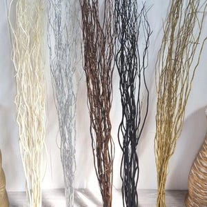 Natural Contorted  Willow Twigs Bunch, Curly Twisted Dried Vase Filler Corkscrew Branches 115cm Tall-Cream -Brown- Black- Silver- Gold
