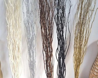 Natural Contorted  Willow Twigs Bunch, Curly Twisted Dried Vase Filler Corkscrew Branches 115cm Tall-Cream -Brown- Black- Silver- Gold