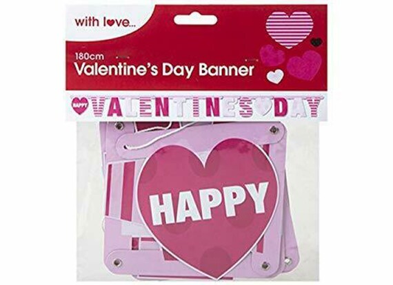 Red Glitter Valentine's Day Banner & Heart Garland - Party Decor For Valentine's, Weddings, Anniversaries