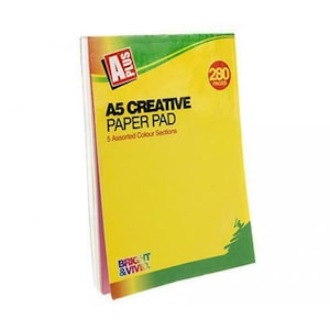 A5 280 Sheet Activity Paper Pad With 5 Colours (white, pink, blue, green, and yellow pages). Paper Sheets Arts Crafts Stationery Jotter