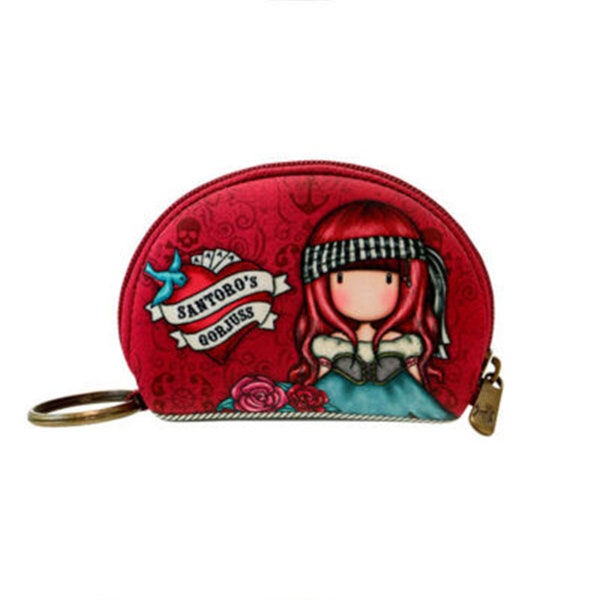 Mini pochette en néoprène Santoro Gorjuss Mary Rose avec fermeture à glissière avec têtes de mort de pirate et roses rouges - Cadeau parfait pour les enfants, les adolescents ou les fans de Gorjuss