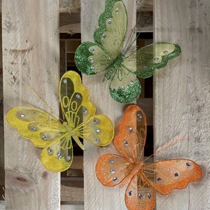 Glittered Jewelled Mesh Butterfly Clip On 8cm Pack of 12 Many Colours Clips!! 
