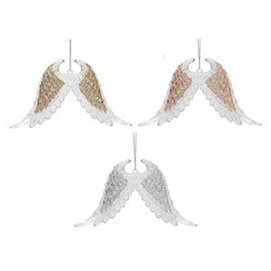 Glittery Angel Wings Decoration Hanging Clear Christmas Tree Decor With Glitter Detail in 3 Colours - Silver, Rose Gold, or Champagne Gold