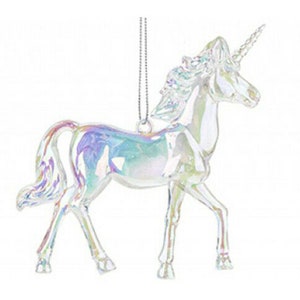 Iridescent Shimmer Hanging Unicorn Christmas Tree Decorations, Magical Fairy Tale Theme Pearlescent Unicorn with Horn