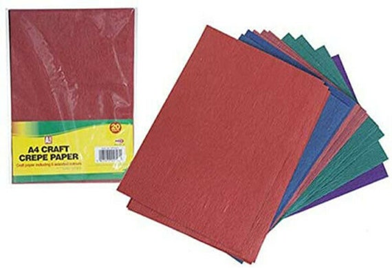 Pack of 20 Sheets A4 Crepe Paper in 5 Colours Blue, Purple, Red