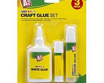 Craft Glue Set 3 Different Crafting and Art Adhesives: White Glue, Glue Pen, Glue Stick. For Craft, Scrapbooking, Art, Projects, School Home