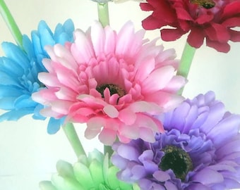 10 x cabeça pequena única hastes seda gerbera qualidade flores artificiais 55cm muitas cores brilhante margarida gerbera para arranjos florais