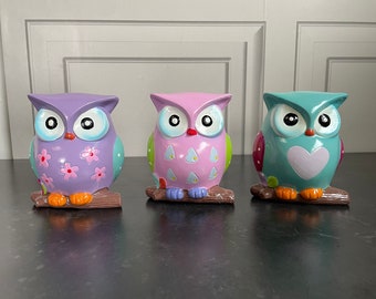 Colourful Funky Owls Ceramic Money Box Approx 13cm X 10cm Choose