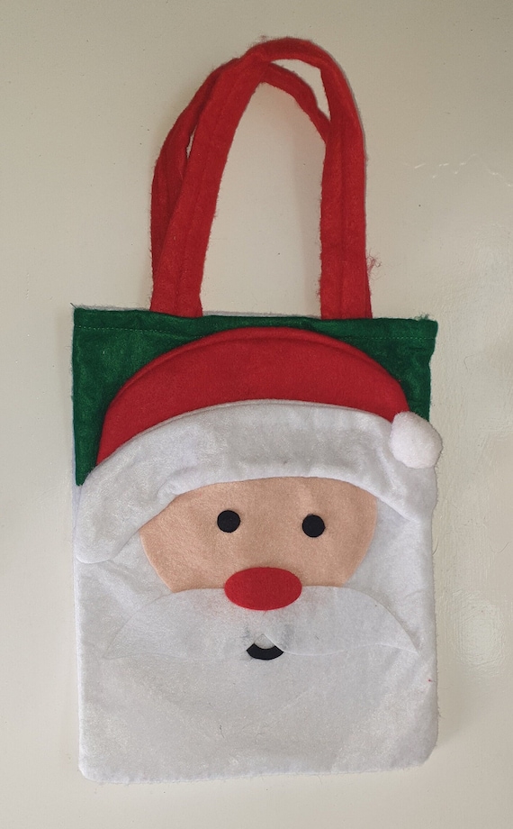 Bolsa de fieltro hecha a mano Santa Face Dulces o golosinas de Nochebuena,  o pequeña bolsa de regalo 3D Papá Noel Cara sonriente