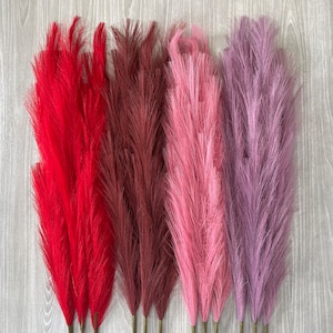 Large Faux Pampas Grass 3 Stems 115cm Tall Fluffy Artificial Dried Flower Décor Many Colours - Candy Pink, Burgundy, Red, Heather Lavender