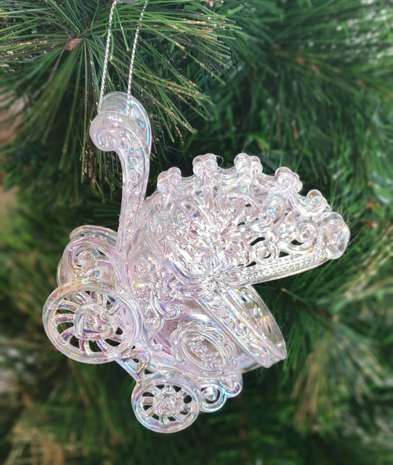 Iridescent Shimmer Hanging Pram Christmas Tree Decorations, Magical Fairy  Tale Theme Pearlescent Baby Carriage Décor 