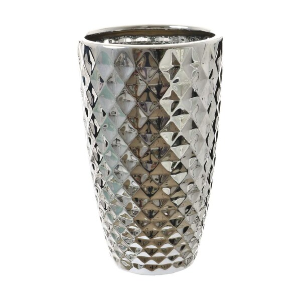 Large Chrome Silver Pineapple Textured Vase, Geometric Silver Colour Conical Flower 25cm x 14cm Vase. Gift for Valentines, Mother's Day etc