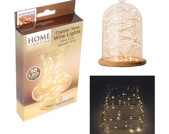 Copper Tone Mini LED Lights. Battery Operated 10 Bulbs Warm Light on 50cm Copper Tone Wire to Add Warmth to Industrial/Rough Luxe Displays