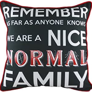 Red and Black Cushion with Family Quote- &quot;Remember As Far As Anyone Knows We Are A Nice Normal Family&quot; 17&quot; Square Gift Scatter Cushion