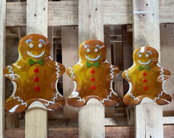 Set di 3 lastre decorative in vetro per uso occasionale - piatti da portata per feste o eventi. Gingerbread Uomo Design in 3 dimensioni: 25cm, 22cm e 19cm