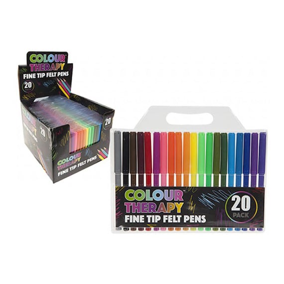 Colour Therapy 20 Rainbow Fine Felt Tip Pens. Bright Range of Colours,  Quality Pens. Back to School, Home, Office, Work, University 