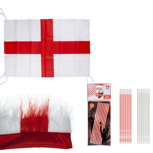 EUROs 2024 Football Supporters Party Pack- England Headband, Glowsticks and Large Flag- Display or Wear!
