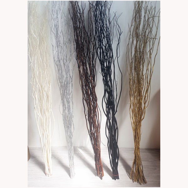 Willow Twigs Bunch, Twisted Contorted Natural  Branches  115cm tall in Cream, Black, Brown, Silver Or Gold