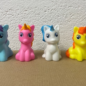 4 Mini Unicorn Pony Rubber Ducks Fun Gift, Wedding Favour, Party Favour etc. Bright Pony Ducks in Disguise in Blue, Pink, Yellow, and White