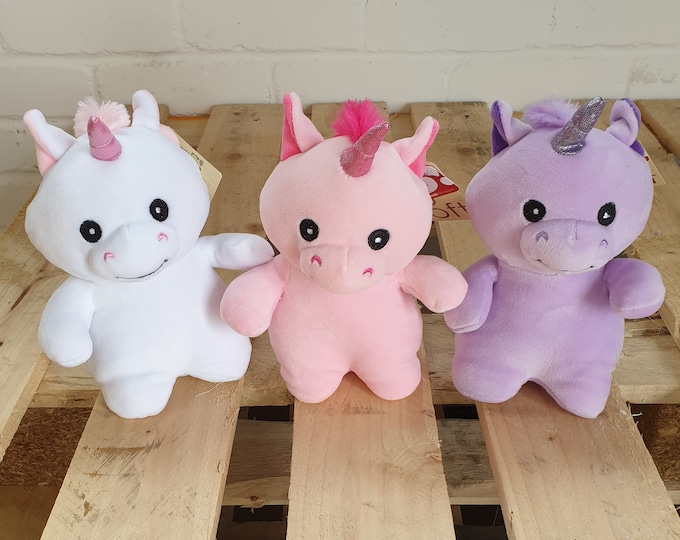 Super Soft Small Unicorn Peluche aux couleurs printanières pastel Cadeau de Pâques idéal ou Prix Lilas Rose Blanc Si Doux et Squishy avec Corne Pailletée