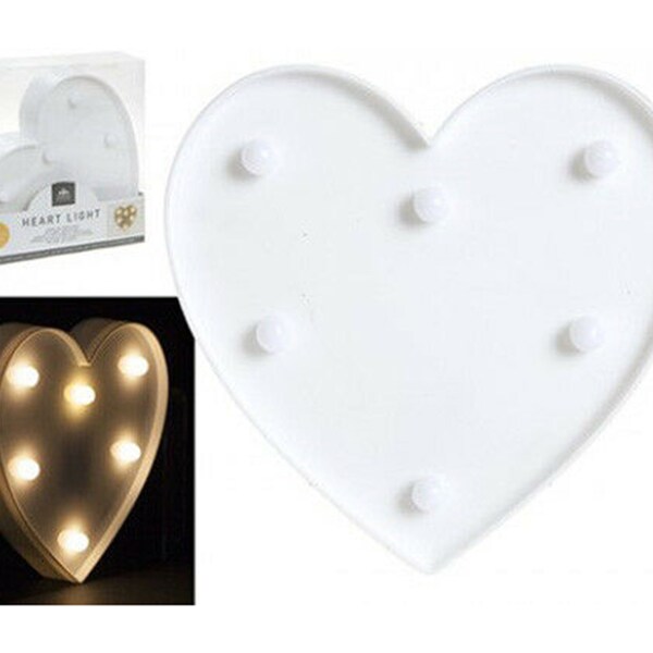 White Heart Sign with LED Lights. Valentines Love Heart Gift Small Marquee Style Wall Art. 17cmx16cm Lit Heart with 6 Battery Powered Lights