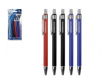 5 Pack of Retractable Rollerball Pens: 2 Blue, 2 Black, and 1 Red Ink with Silver Side Clip. Back to School, Home, Office, University, Work