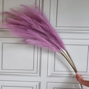 Grande herbe de pampa artificielle violet pâle chiné, 1 à 6 tiges, 115 cm de haut, décoration moelleuse de fleurs séchées artificielles duveteuses, lavande lilas frais
