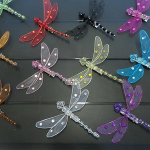 9cm Dragonfly Diamante Decoration Mesh Wings And Clip -Colourful Dragonflies Red Cerise Black Brown- Craft, Events, Wedding Décor, etc