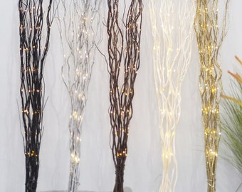 Light Up Willow Twigs Bunch, 80 LED Battery Operated 1.2M Branches 120cm tall in Cream, Black Brown, Silver Or Gold