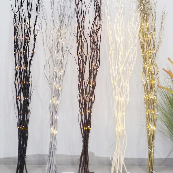 Bouquet lumineux de brindilles de saule, 80 branches LED à piles 1,2 m de haut 120 cm de haut en crème, brun noir, argent ou or