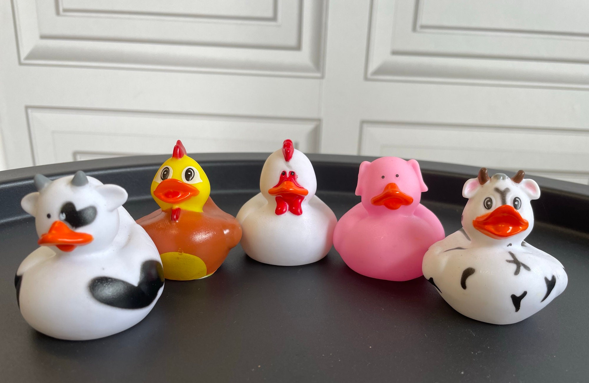 Farmyard 5 X Mini Rubber Duck Set: Fun Gift, Wedding Favour, Duck Race Etc.  Cute Farm Themed Ducks in Disguise Cows, Chickens, Pig 