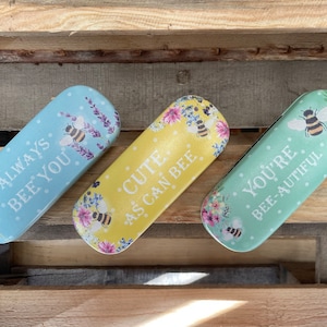 Cute Bee Floral Theme Glasses Case Polka Dot Pastel Colours. Hard Case for Glasses, Sunglasses or Kids Glasses 16cm x 6cm x 3cm Snap Close