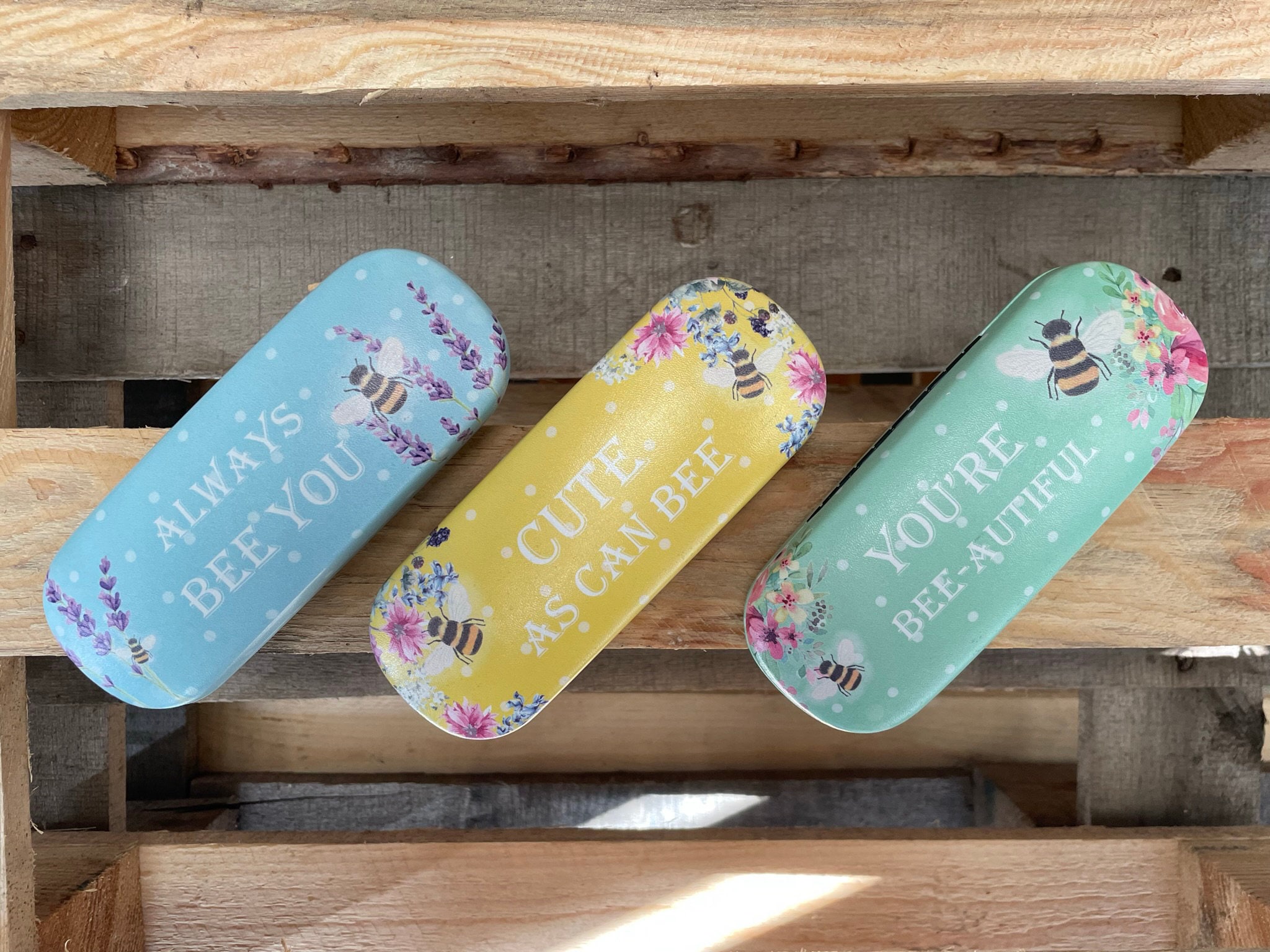 Cute Bee Floral Theme Glasses Case Polka Dot Pastel Colours. 